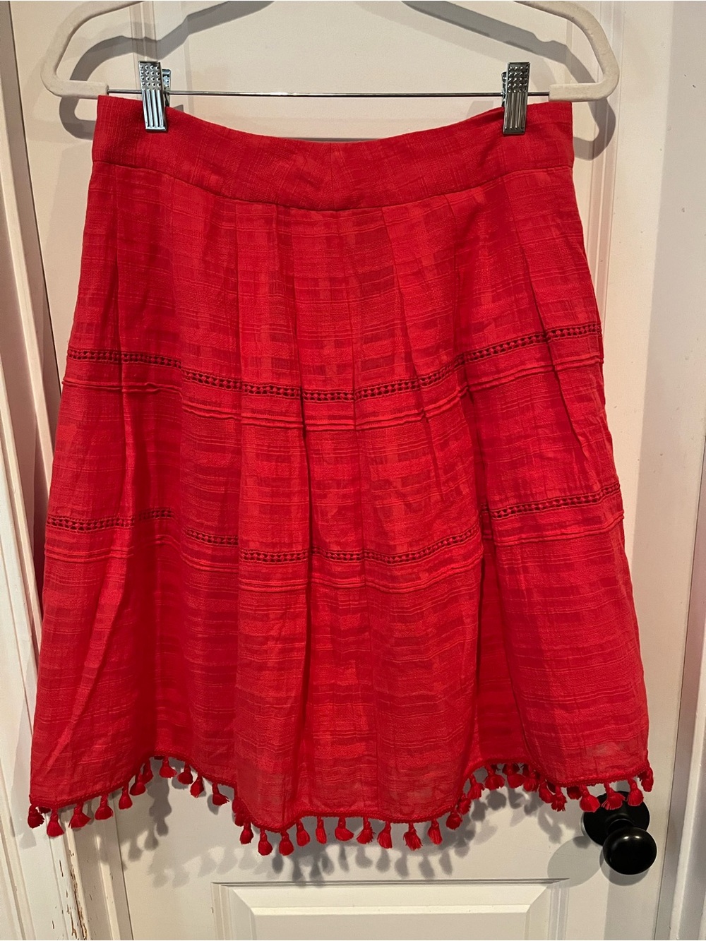 Talbots Women's Coral Red Woven Cotton A-Line Knee Skirt 6